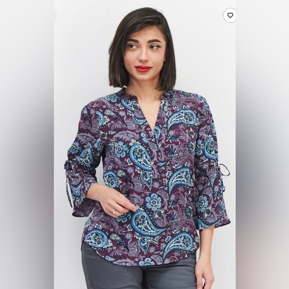 NWT 41 Hawthorn Trina Bell Sleeve Purple Paisley Print Blouse Size 2X NWT - Picture 3 of 15